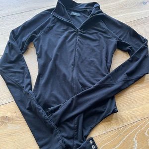 Naked wardrobe black zipper neck, slit sleeve body suit -Small